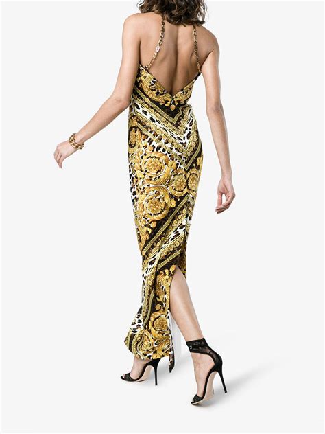 Versace Silk Baroque And Leopard Print Dress in Black 